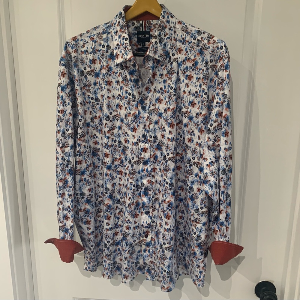 Hechter Paris Blue and Brown Floral Shirt. A2